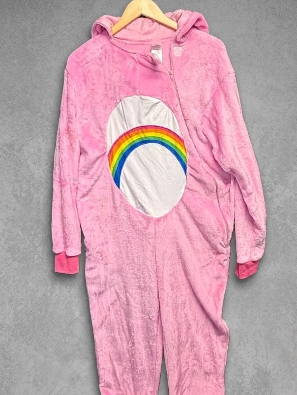 Care Bears Cheer Bear Onesie Costume Adult S/M Pink Jumpsuit Spirit Halloween
